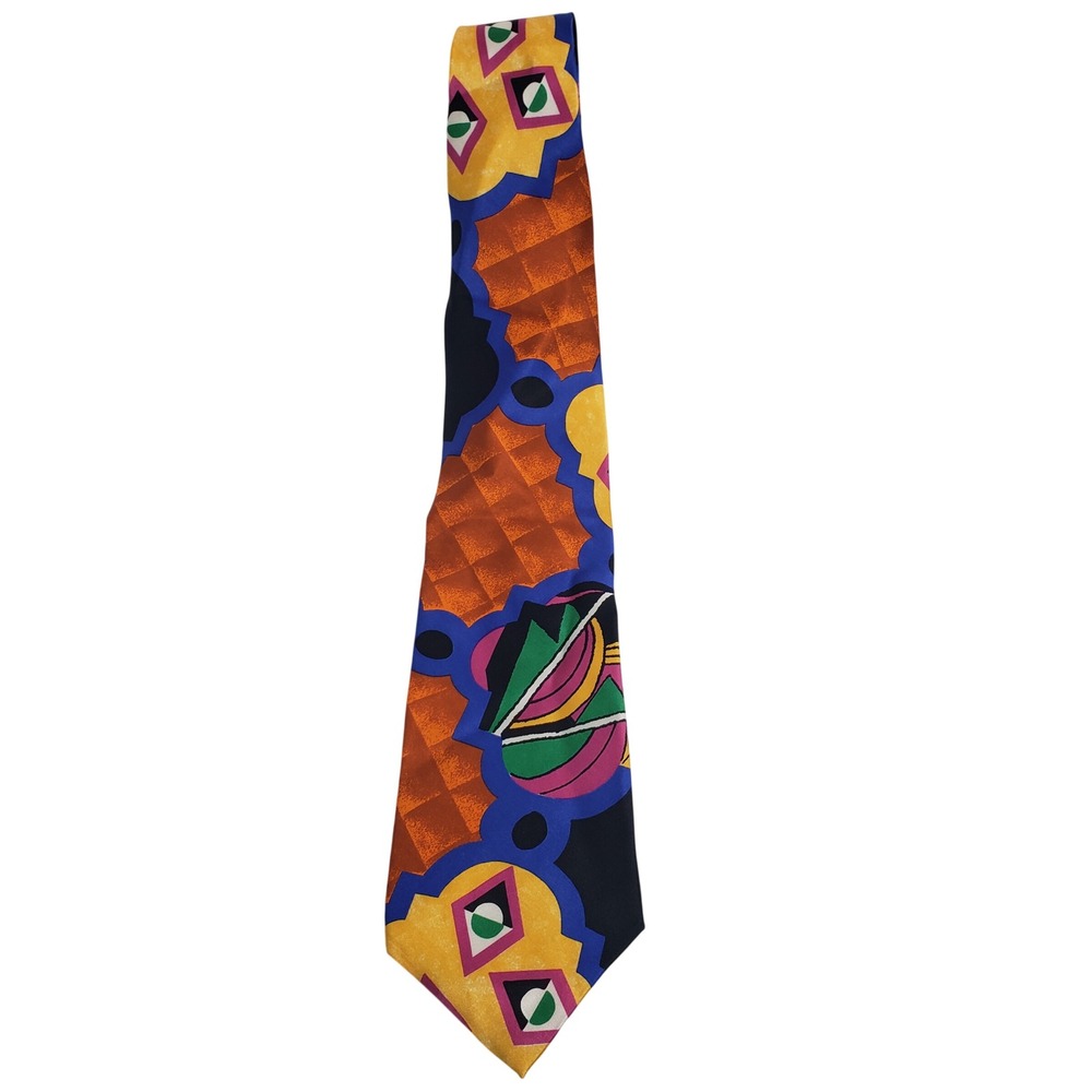 Henry Grethel Mens Geometric Abstract Silk Tie OS Multicolor
